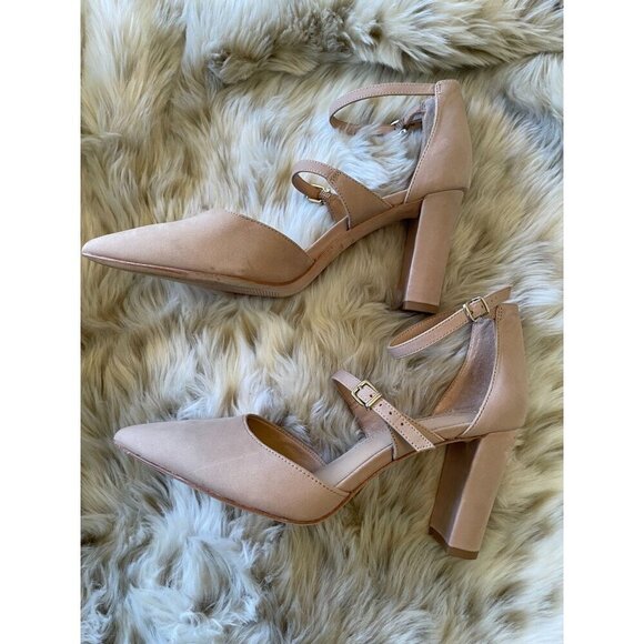 Antonio Melani Nude Suede Pointed Toe Ankle Strap Pumps Women's Size 8M - Picture 8 of 10